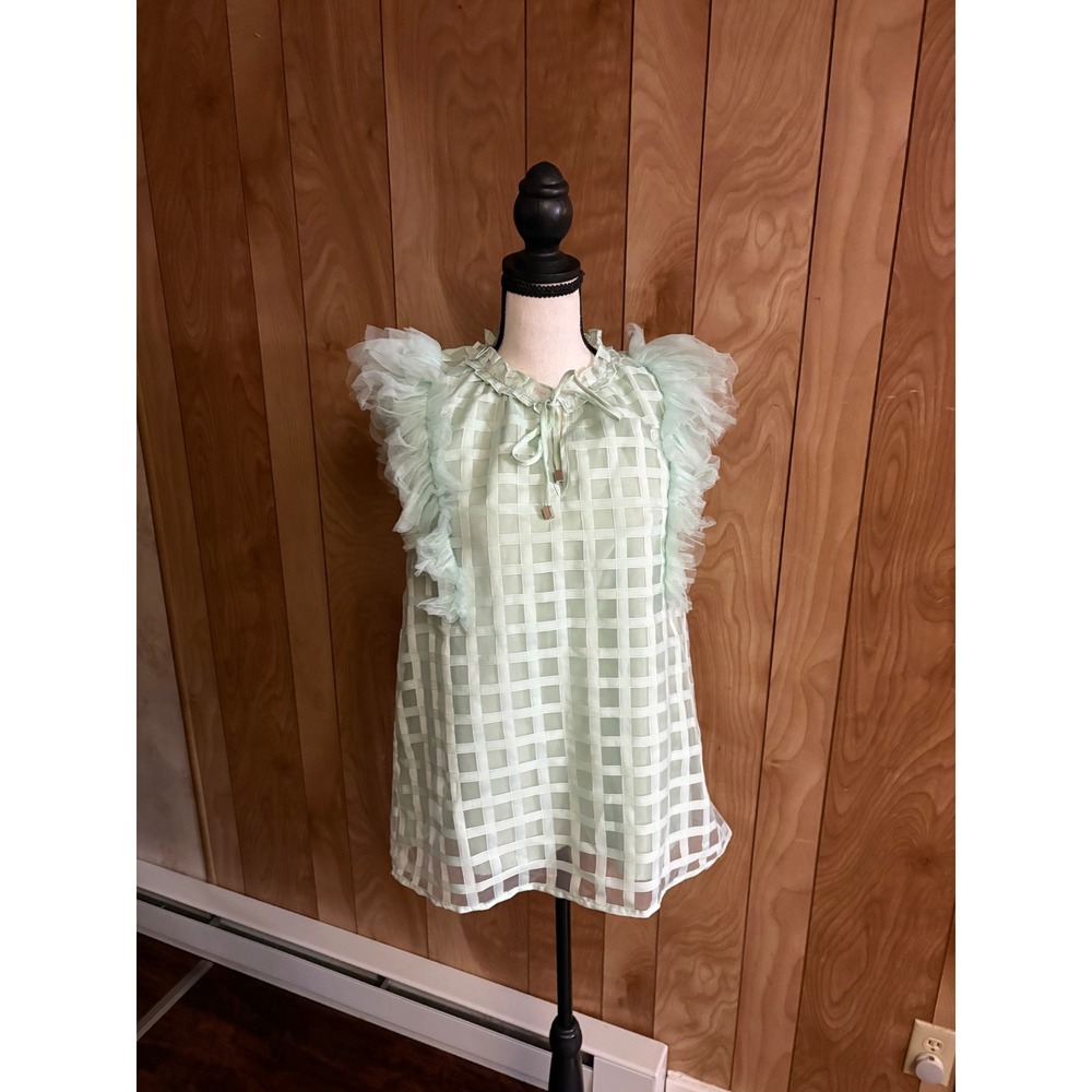 Entro Mint Green Grid Ruffle Sleeveless Top T19678 New With Tags Small